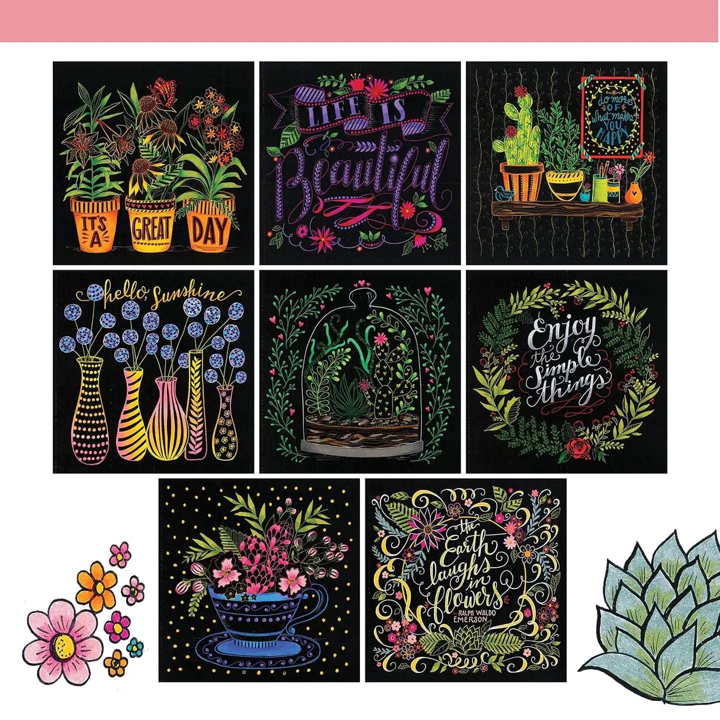 Chalk-Style Botanicals Deluxe Coloring Book