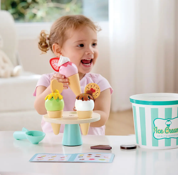 Wooden Ice Cream Parlor Play Set with Cones & Scoop