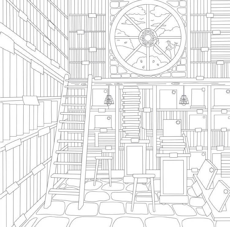 Cozy Bookshops Colouring Book