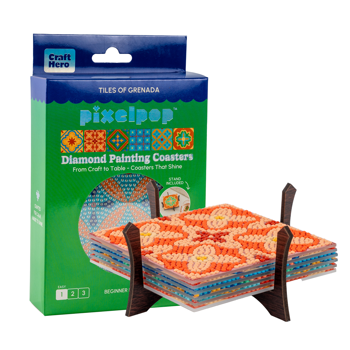 PixelPop™ Diamond Art Acrylic Coaster Kit (Tiles of Grenada)