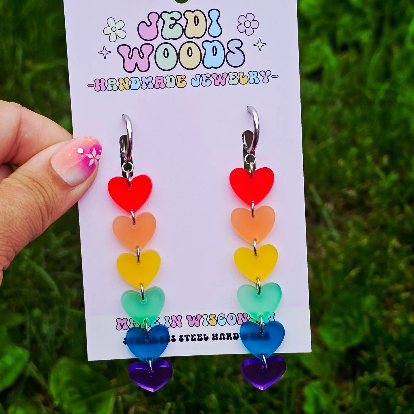 Rainbow Heart Drop Earrings