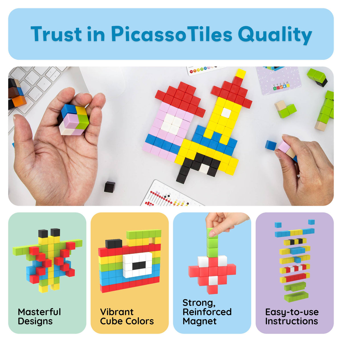 PicassoTiles 100pc .5" Magnetic Cubes Set