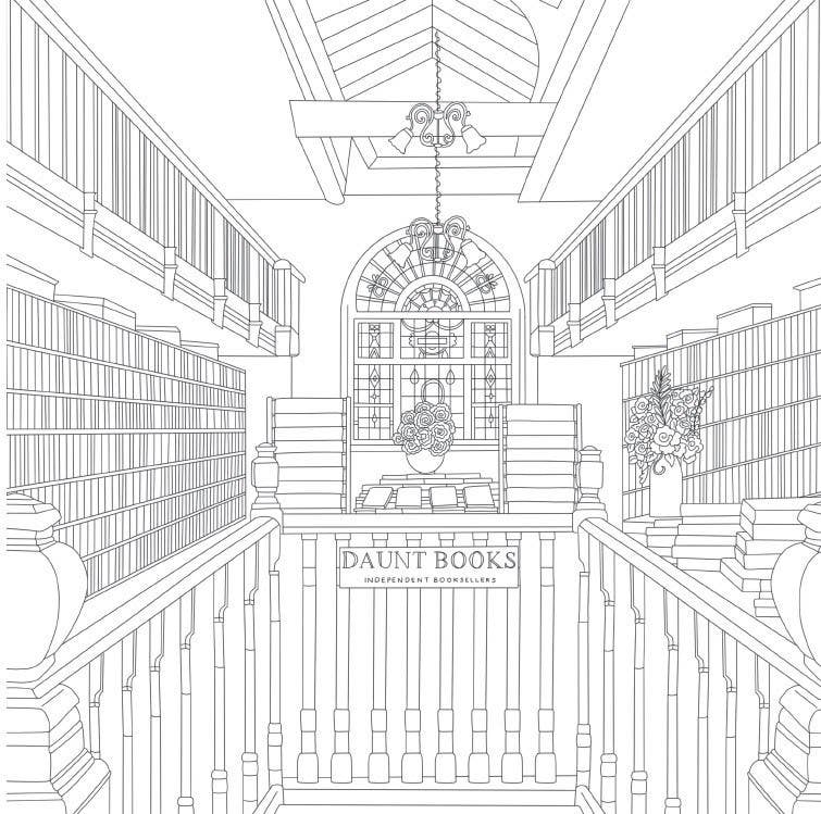 Cozy Bookshops Colouring Book