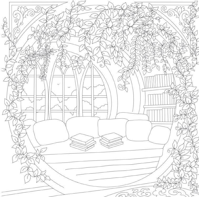 Cozy Bookshops Colouring Book