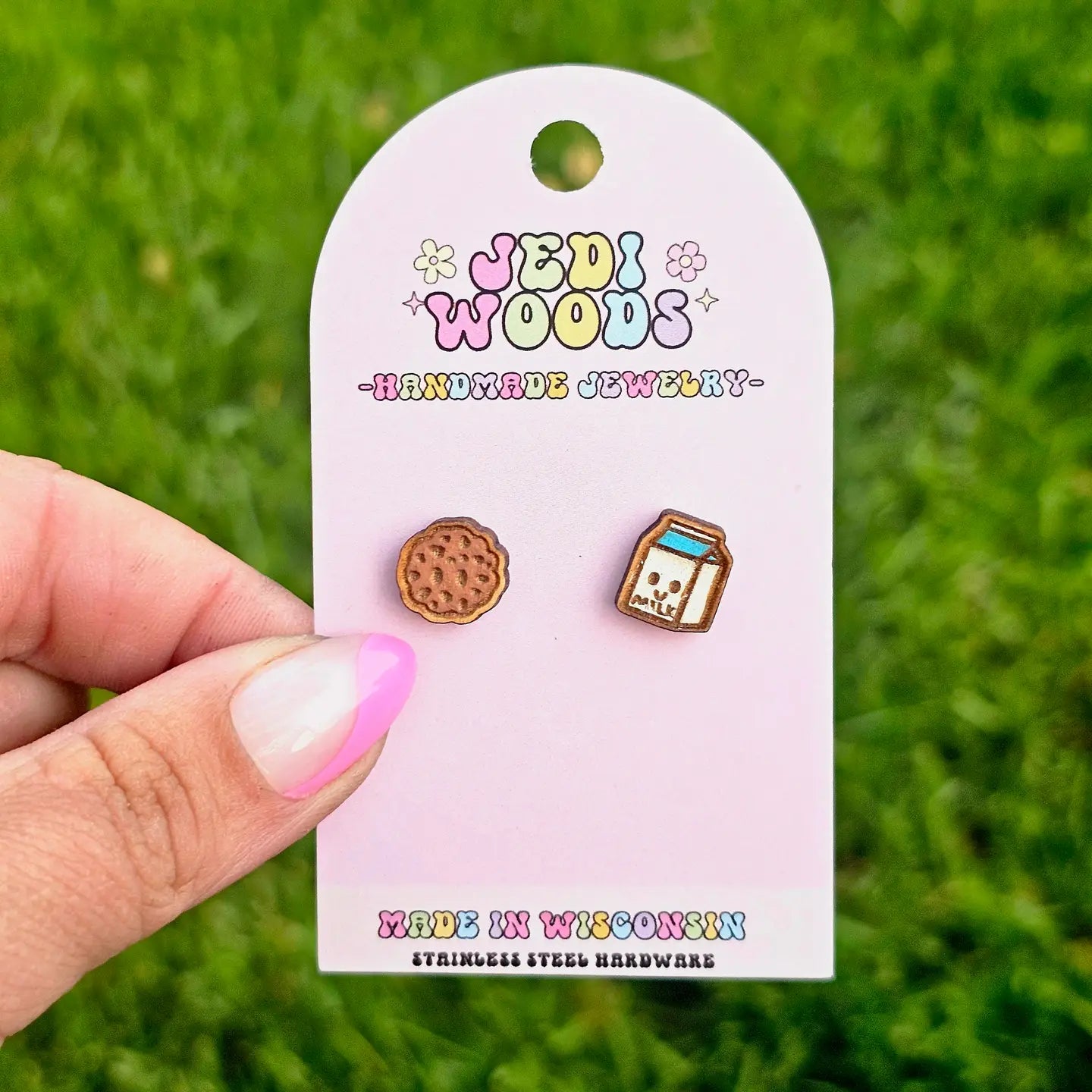 Milk and Cookie Handpainted Novelty Stud Earrings