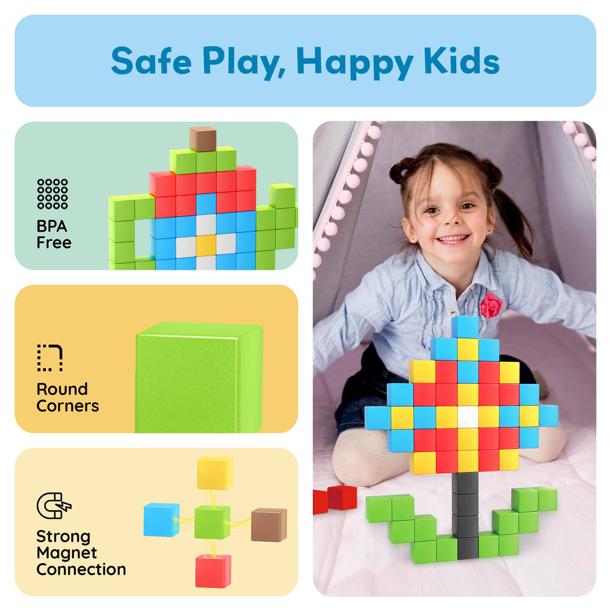 PicassoTiles 60pc 1.2" Magnetic Cubes Set