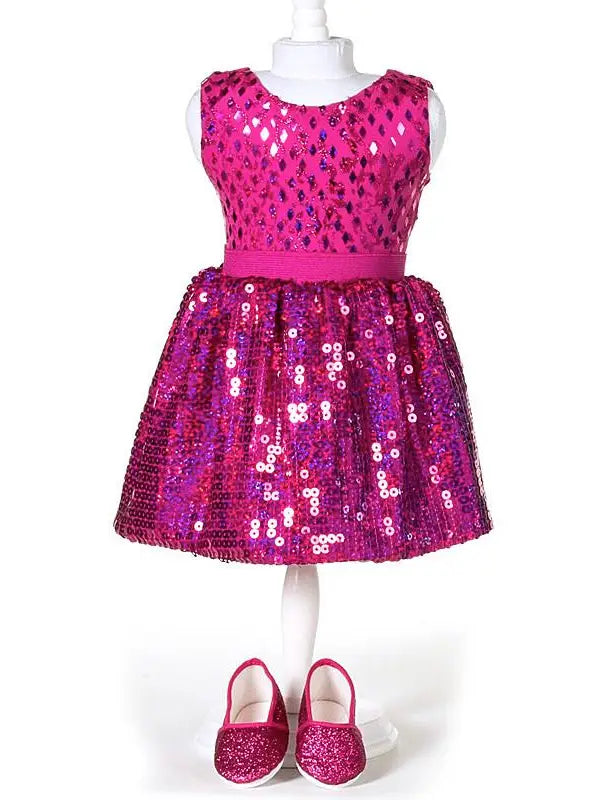 Hot Pink - Doll Sequin Skirt Set For Kids