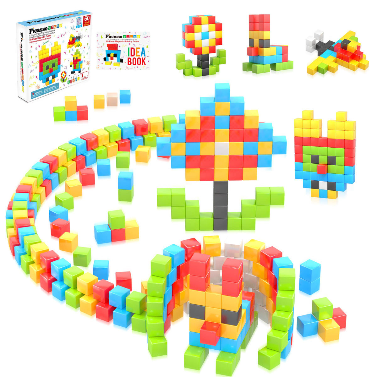 PicassoTiles 60pc 1.2" Magnetic Cubes Set