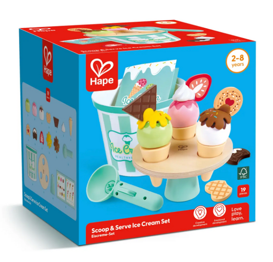 Wooden Ice Cream Parlor Play Set with Cones & Scoop