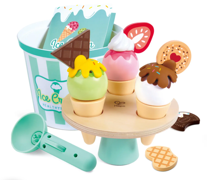 Wooden Ice Cream Parlor Play Set with Cones & Scoop