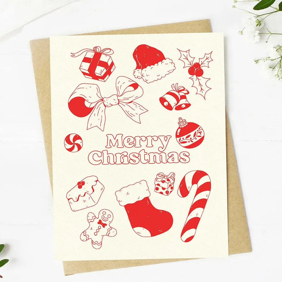 "Merry Christmas" Red Christmas Icons Card