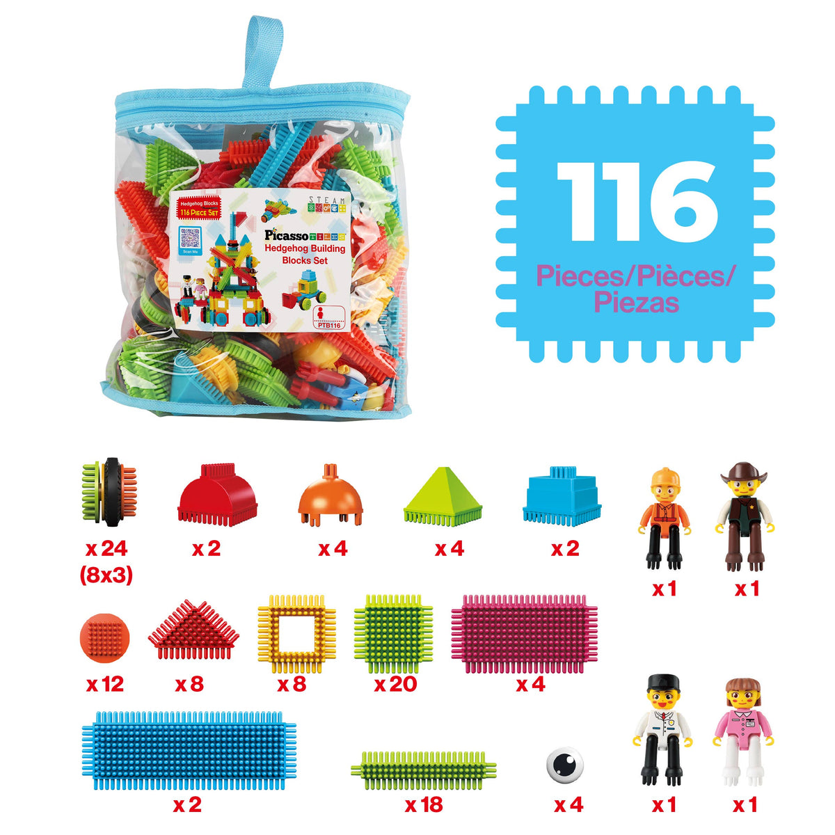 PicassoTiles 116pc Hedgehog Building Blocks