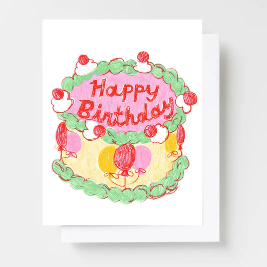 Happy Birthday Balloon Cake Risograph Card