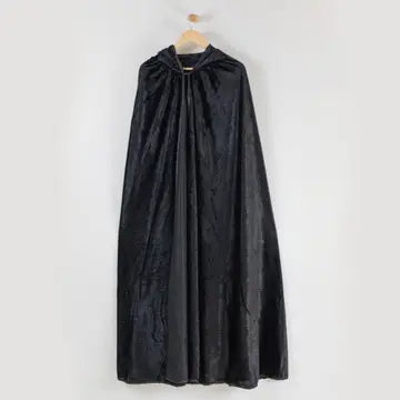 Black Crushed Velour - Kids Hooded Cloak/Cape