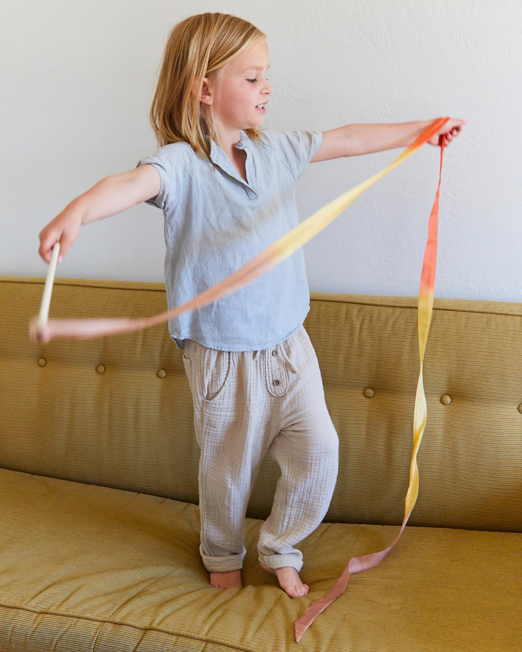 Boho Rainbow Silk & Wood Streamer - Wand For Pretend Play