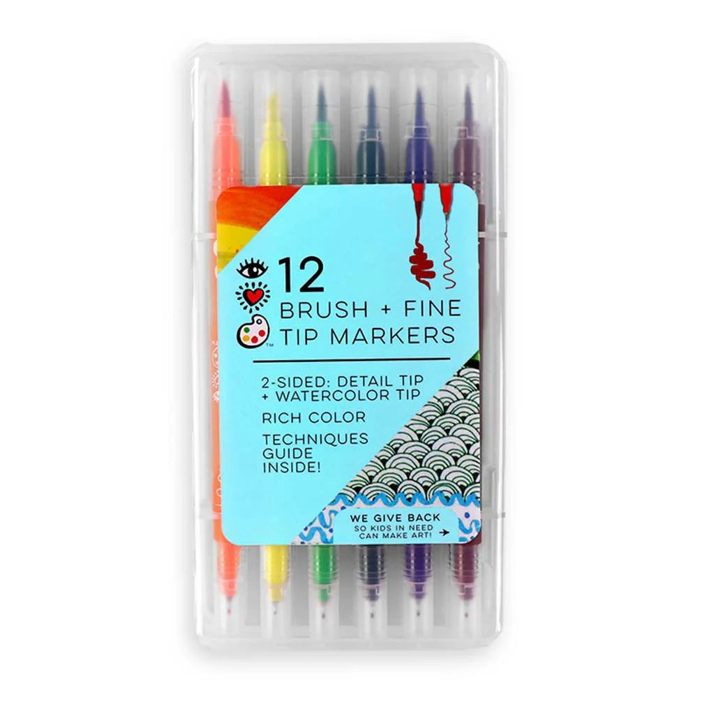 iHeartArt 12 Brush Tip + Fine Tip Markers