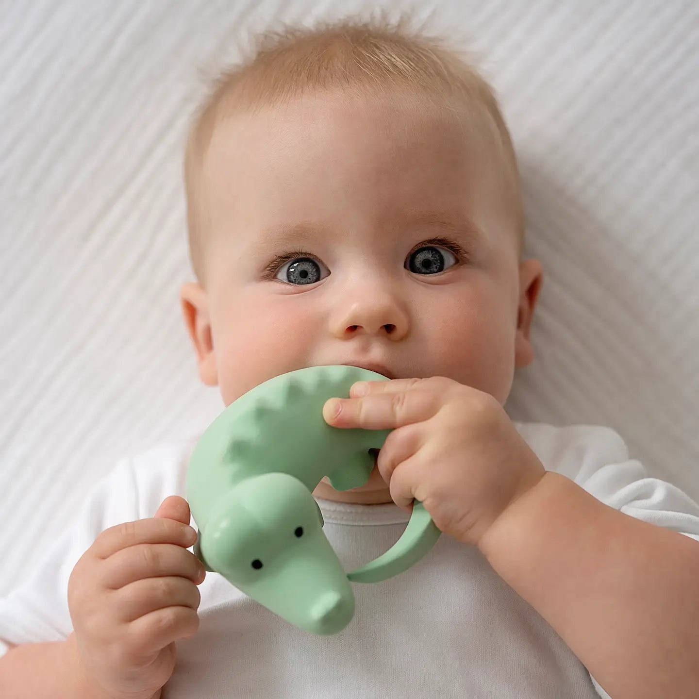 Crocodile Natural Organic Rubber Teether, Rattle & Bath Toy