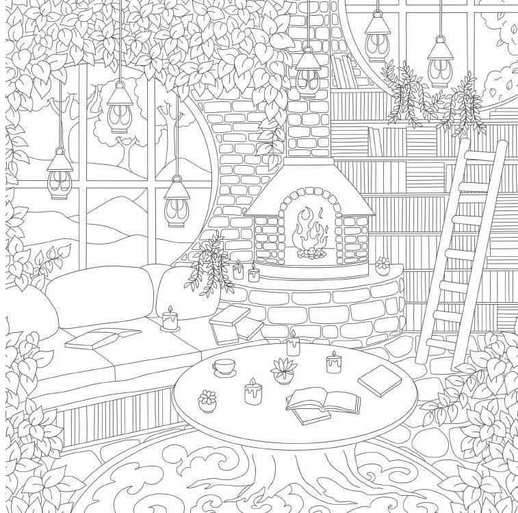Cozy Bookshops Colouring Book