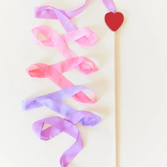 Pink & Purple Silk & Wood Streamer - Wand For Pretend Play