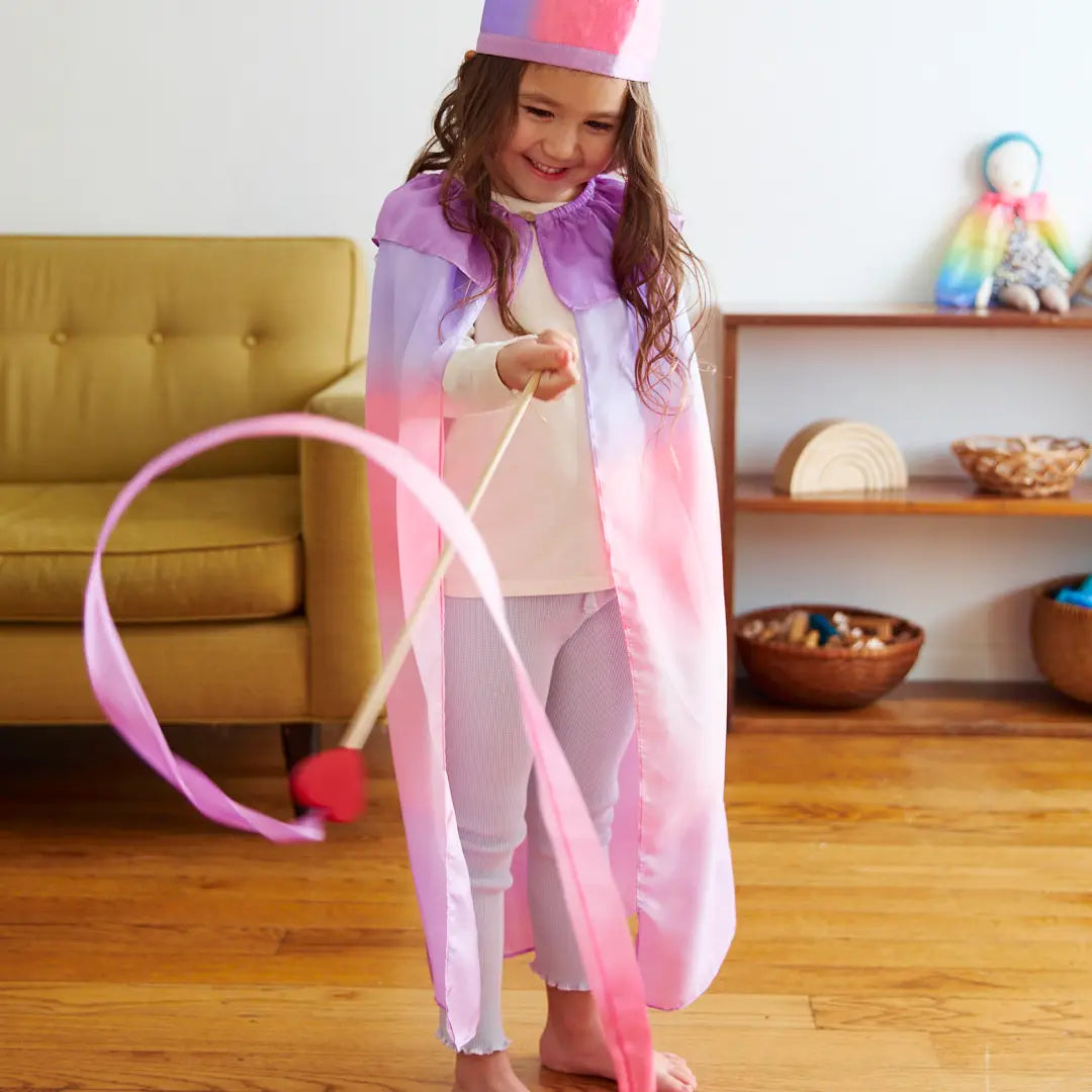 Pink & Purple Silk & Wood Streamer - Wand For Pretend Play